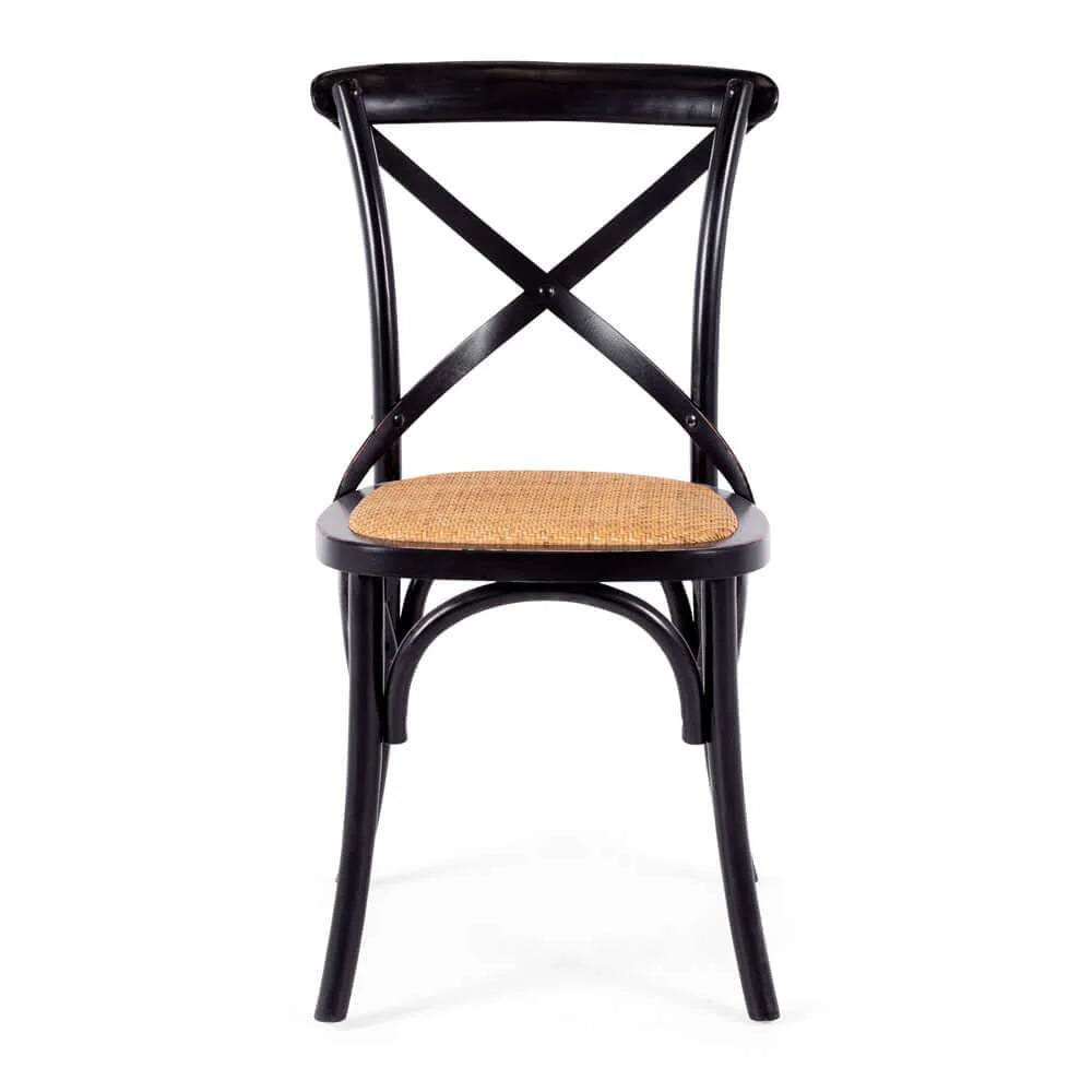 Villa X Back Aged Black Rattan Seat Chair