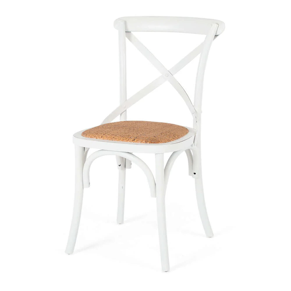 Villa X Back Chair Aged White Rattan Seat