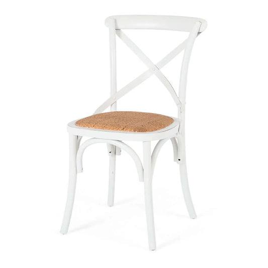 Villa X Back Chair Aged White Rattan Seat