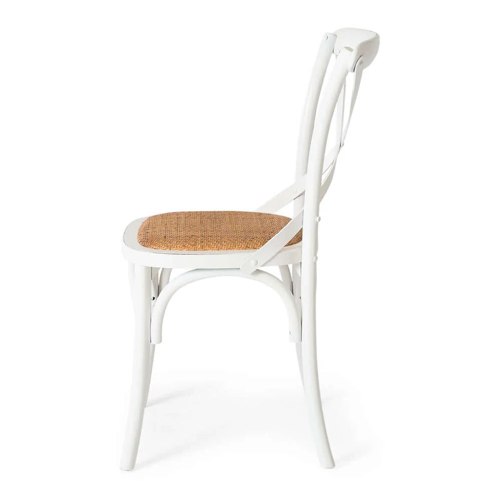 Villa X Back Chair Aged White Rattan Seat