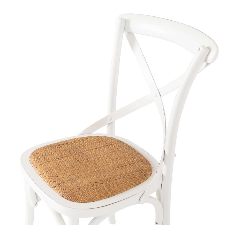 Villa X Back Chair Aged White Rattan Seat
